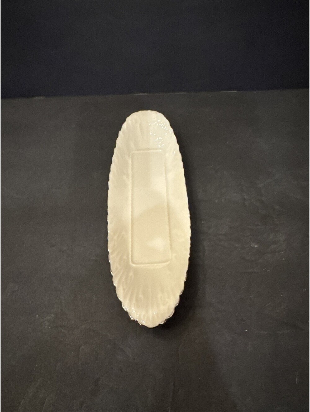 Vintage Lenox 9" Ivory Open Butter Tray Eternal Ivory w/ Platinum Scalloped Edge